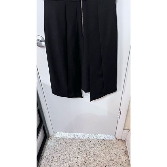 Cue Women's Mock Neck Short Sleeve Lined Zip Front A-Line Dress Black Size 8 - Picture 3 of 12